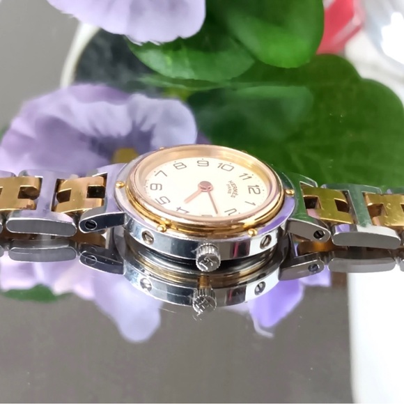 🎉SOLD🎊Hermès✨Ivory Yellow Gold Plated Stainless Steel Clipper Quartz Wristwatch - Picture 14 of 15